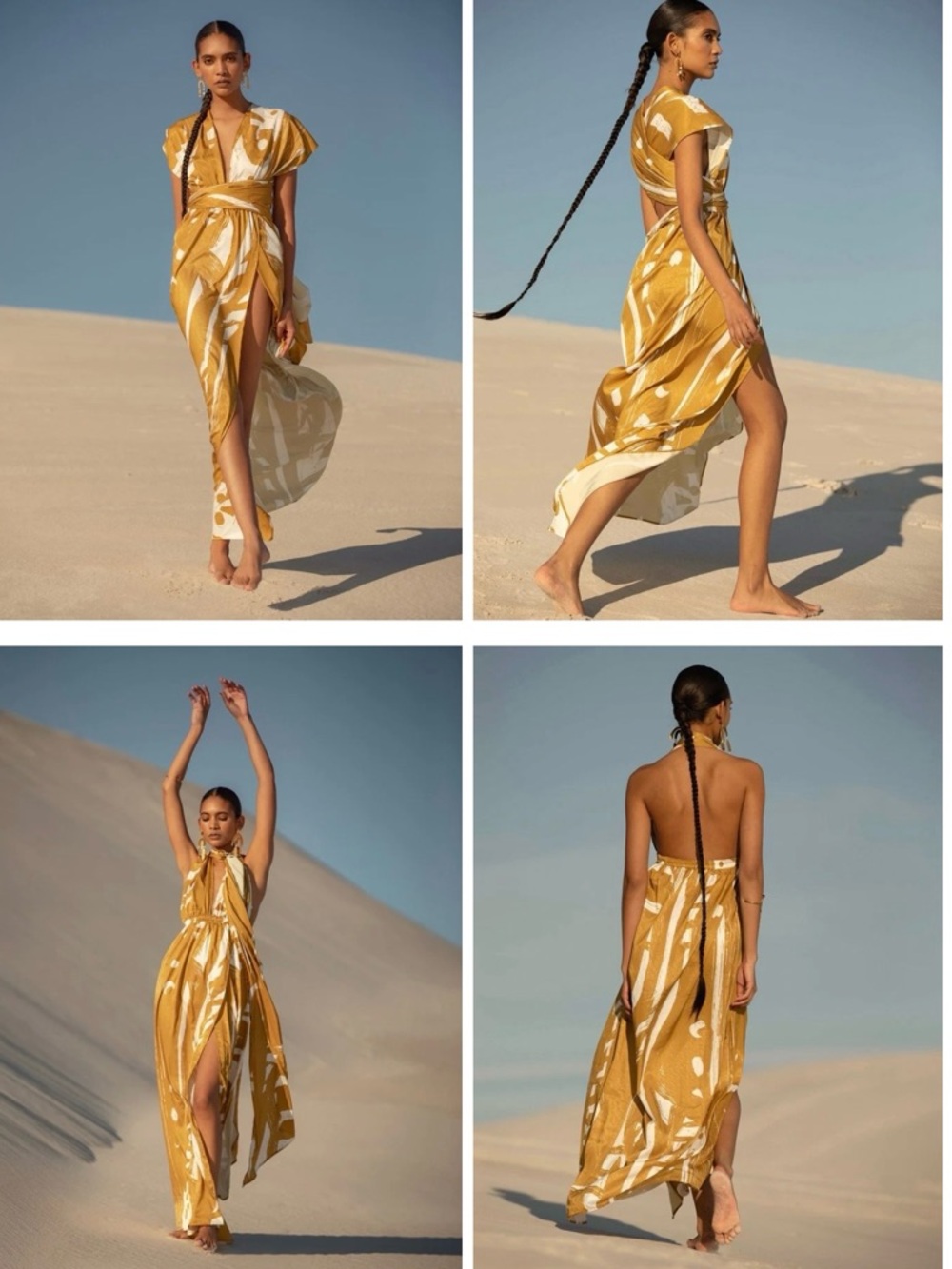 Diarrablu Mustard and White Abstract Wrap Maxi Dress